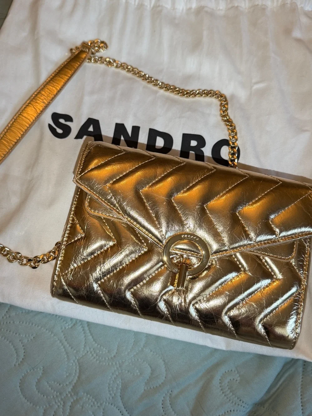 Sandro Yza Pocket Crackled Leather Clutch Brand New